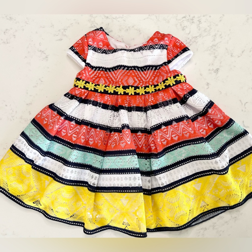 Sweet Heart Rose Striped Baby Dress, Lined, Tulle, 12 months